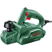 Green Bosch PHO1500 planer with ergonomic handle, red accents, and 82mm blade, 550W power, corded design.