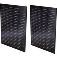 Black BUNKER modular corner unit pegboards, 795mm, with evenly spaced holes, sold as a pair.