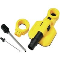 Yellow DeWalt dust extraction system with black nozzles and detachable components for drilling and hole cleaning.