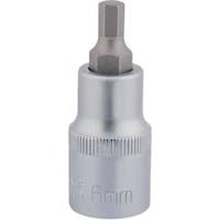 Silver Draper 1/2'' square drive hexagonal socket bit, 10mm, with a smooth finish and engraved size marking.