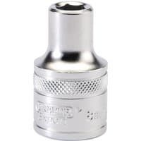 Silver Draper 1/2" square drive socket, 32mm, with knurled grip and 6-point design.