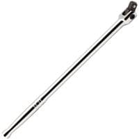 Draper 1/2'' square drive flexible handle, long silver metal bar with pivoting head and black grip accents.