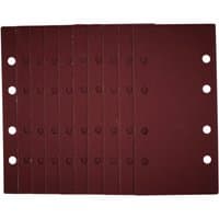 Pack of 10 maroon Draper sanding sheets, 93x190mm, 120 grit, with hook and loop attachment and side holes.