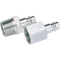 Draper 1/4" Bsp Male Nut Pcl Euro Coupling Adaptor, silver metal with threaded and smooth cylindrical ends.