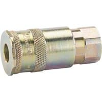 "Draper 1/4 inch BSP taper female thread vertex air coupling, brass finish with textured grip and hexagonal end"