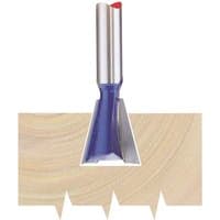Draper 1/4" dovetail router bit, silver shank, blue cutting edge, red tip, 14mm diameter, TCT material.
