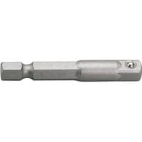 Silver Draper 1/4" hex bit adaptor with square drive, featuring a smooth metallic finish and compact design.