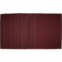 Pack of 10 Draper 1/4 sanding sheets, 115x150mm, 80 grit, dark red-brown color, stacked neatly in a row.