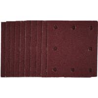 Brown 1/4 sanding sheets, 115x105mm, 40 grit, with hook and loop backing, pack of 10, six holes per sheet.