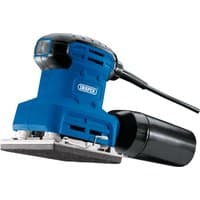 Blue Draper 1/4 sheet sander, 220W, with black handle, dust collection bag, and power cord.