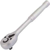 Silver Draper 1/4" square drive ratchet with 72 teeth and a reversible mechanism, featuring a sleek ergonomic handle.