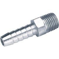 Silver Draper 1/4" taper PCL male screw tailpiece with 5/16" bore, featuring a threaded end and ribbed body.