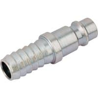 Silver Draper 10mm PCL Euro adaptor hose tailpiece with ribbed cylindrical body and smooth connector end.