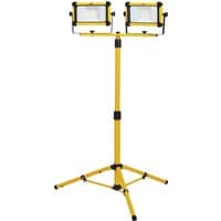 Yellow Draper 110V LED tripod site light with dual 20W lamps, adjustable height, and sturdy tripod base.