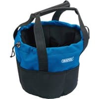 Blue and black Draper 14 Pocket Bucket-Shaped Bag with multiple exterior pockets and sturdy handles.