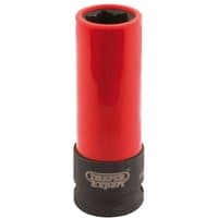Red and black Draper 17mm wheel nut socket for Mercedes Benz, featuring a durable cylindrical design.