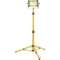 Yellow Draper tripod site light with rectangular SMD LED panel, adjustable height, and sturdy tripod base.