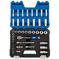 Draper 3/8" Sq. Dr. Metric Socket Set, 42 pieces in blue and black case with ratchet, sockets, and extensions.