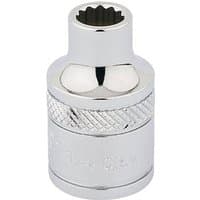 Chrome Draper 3/8'' drive socket with 12-point design and textured grip, marked "1/4 Inch" on the side.