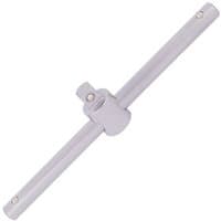 Satin chrome Draper 3/8'' square drive sliding T bar with a central pivot and smooth finish.