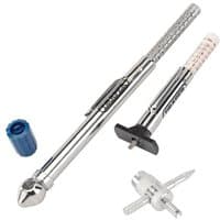 Silver Draper tyre service kit with pressure gauge, valve tool, and blue valve cap.