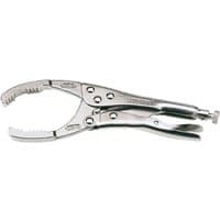 Silver Draper self-grip oil filter wrench with adjustable serrated jaws and locking mechanism.