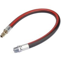 Red and black Draper 600MM 1/2" Bsp air line whip hose with brass and silver connectors on each end.