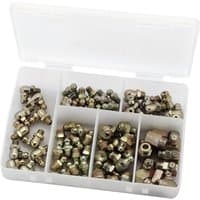 Draper 70 assorted metric grease nipples in a white plastic compartmentalized case