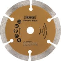 Brown Draper 89mm diamond blade with silver segments and labeled icons for mini plunge saw use.