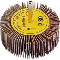 Draper abrasive flap wheel, 80x30mm, 80 grit, with layered sandpaper flaps and a central metal shank.
