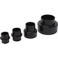 Black Draper Adaptor Assembly, 4 cylindrical pieces with varying diameters and smooth finish.