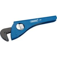 Blue Draper adjustable pipe wrench, 175mm, with serrated jaws and silver adjustment wheel.