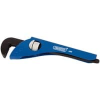 Blue Draper adjustable pipe wrench, 225mm, with a black serrated jaw and silver adjustment wheel.