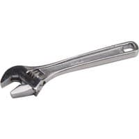 Silver Draper adjustable wrench, 100mm, with a movable jaw and a hole at the handle's end.