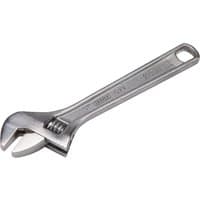 Silver Draper adjustable wrench, 200mm, with a movable jaw and hole at the handle's end for hanging.