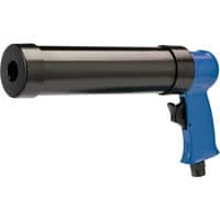 Blue and black Draper air caulking gun with ergonomic handle and trigger mechanism.