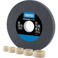 Draper grey grinding wheel, 150x16mm, 60 grit, with blue label and five beige bushings.