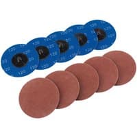 Blue and brown Draper 75mm sanding discs, 120 grit, pack of 10, with numbers printed on blue discs.