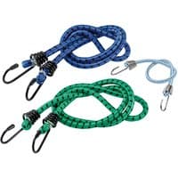 Assorted Draper bungee cords pack of 8, featuring blue and green cords with black hooks and coiled ends.