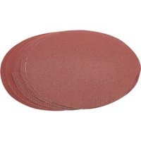 Red round sandpaper discs, 230mm, with hook and eye backing, pack of 5, by Draper.