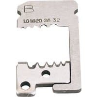 Silver Draper automatic wire stripper blade with notched edges and two screw holes.