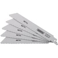 Draper bi-metal reciprocating saw blades, 150mm, silver, 10-14tpi, pack of 5, labeled for metal cutting.
