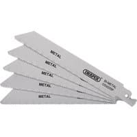 Draper bi-metal reciprocating saw blades, 150mm, 14tpi, silver, pack of 5, labeled "METAL" with brand logo.