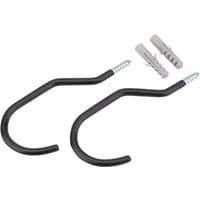 Black Draper bicycle storage hooks with screw ends, includes two gray wall plugs.