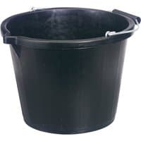 Black Draper bucket, 14.8L capacity, with metal handle and reinforced rim.