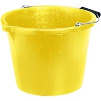 Yellow Draper bucket, 14.8L capacity, with a metal handle and black grip.