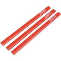 Red Draper carpenter's pencils, 174mm, rectangular shape, pack of 3 with white logo on each pencil.