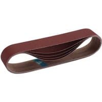 Brown Draper cloth sanding belt, 50 x 686mm, 120 grit, pack of 5, looped design with smooth outer surface.