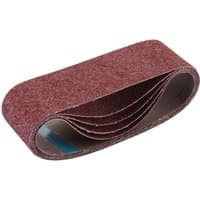 Brown Draper cloth sanding belt, 75 x 533mm, 40 grit, pack of 5, looped design with textured abrasive surface.
