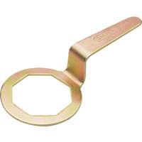 "Draper cranked immersion heater wrench, 85mm, gold-toned metal with hexagonal opening and angled handle"